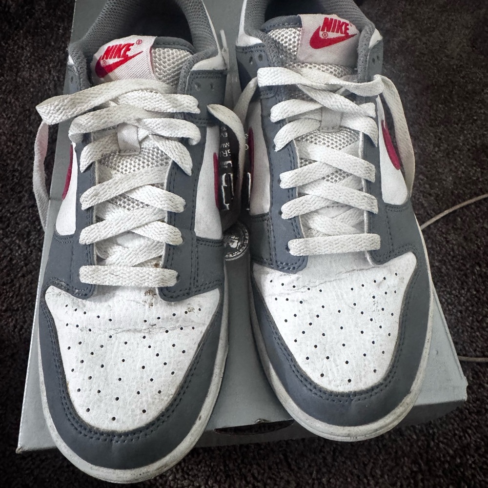 Nike Dunks White and Gray Sneakers with Red Accents